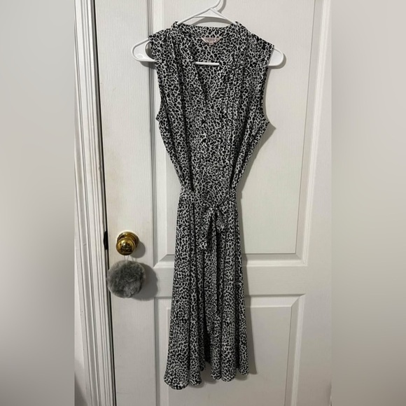 FINAL PRICE Nanette Lepore Black/White Sleeveless Leopard Print Midi Shirt Dress - Picture 1 of 5